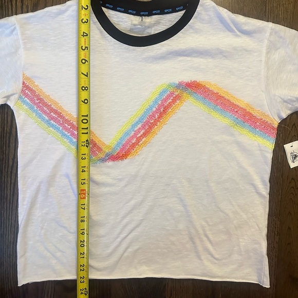 NWT Epcot Disney Park Rainbow Embroidery Ringer Tee w/ Rolled Hem - unisex small - Picture 9 of 10